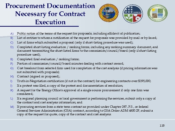 Procurement Documentation Necessary for Contract Execution A) B) C) D) E) F) G) H)