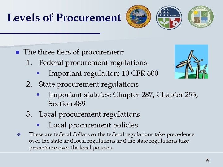 Levels of Procurement n The three tiers of procurement 1. Federal procurement regulations §