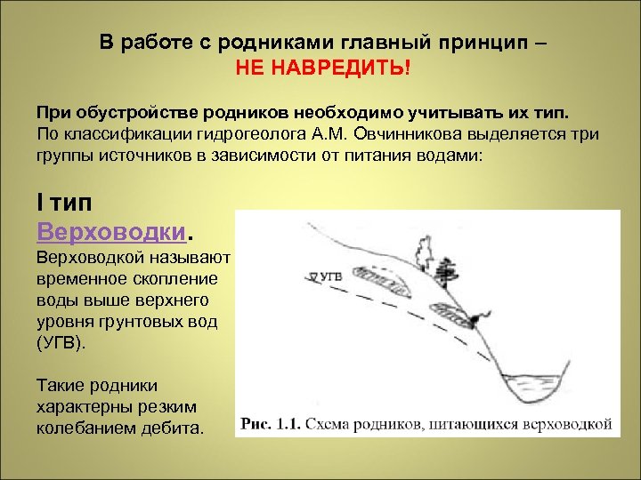 В работе с родниками главный принцип – НЕ НАВРЕДИТЬ! При обустройстве родников необходимо учитывать