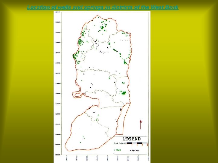 Location of wells and springs in districts of the West Bank 