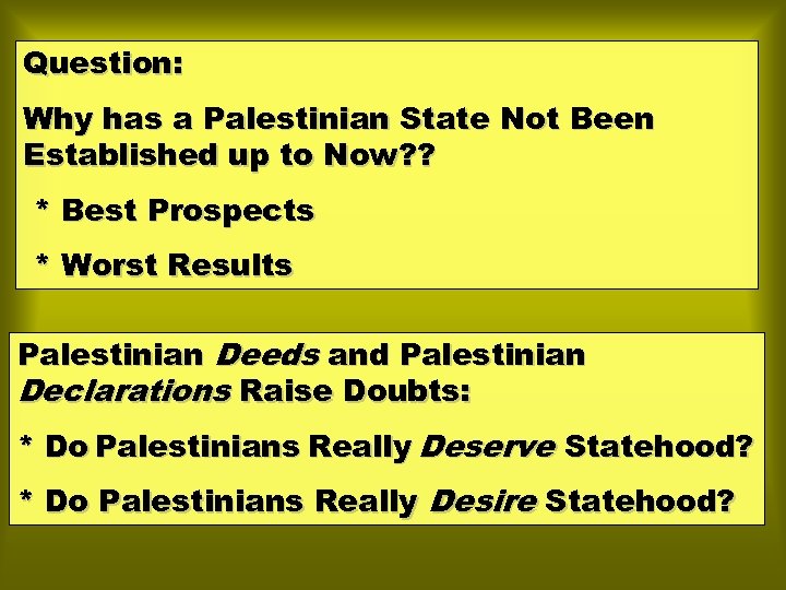 Question: Why has a Palestinian State Not Been Established up to Now? ? *