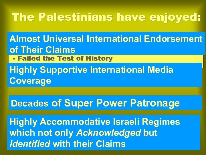 The Palestinians have enjoyed: Almost Universal International Endorsement Do Palestinians Really Deserve Statehood? of