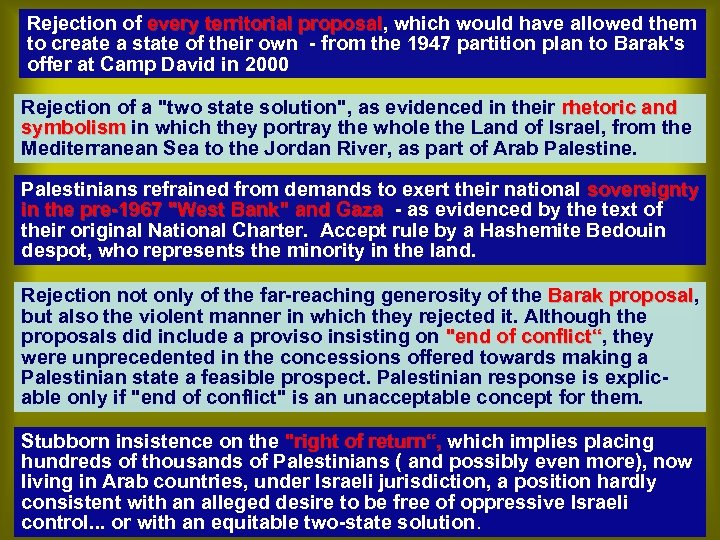 Rejection of every territorial proposal, which would have allowed them every territorial proposal to