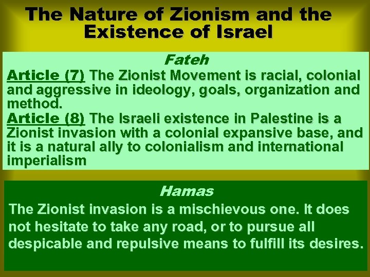 The Nature of Zionism and the Existence of Israel Fateh Article (7) The Zionist