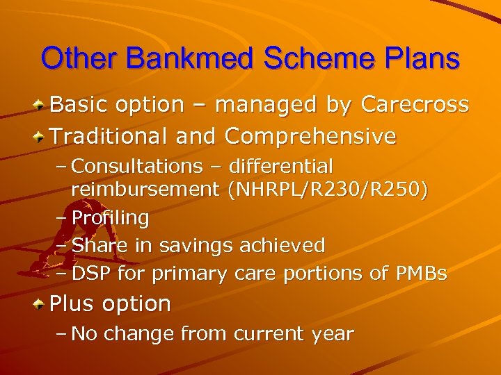 Other Bankmed Scheme Plans Basic option – managed by Carecross Traditional and Comprehensive –