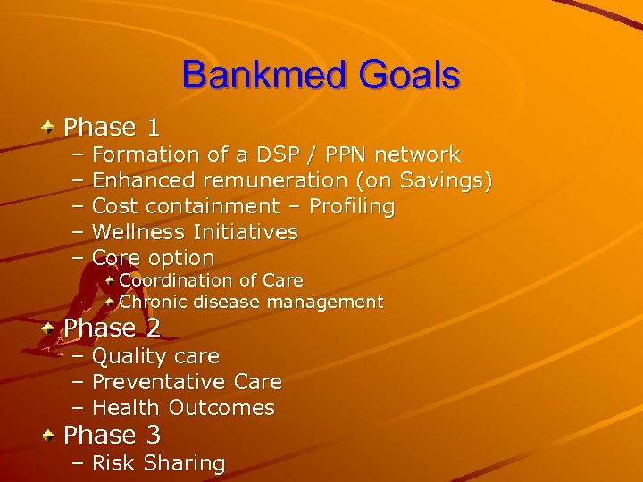 Bankmed Goals Phase 1 – Formation of a DSP / PPN network – Enhanced