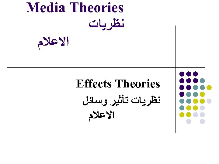  Media Theories ﻧﻈﺮﻳﺎﺕ ﺍﻻﻋﻼﻡ Effects Theories ﻧﻈﺮﻳﺎﺕ ﺗﺄﺜﻴﺮ ﻭﺳﺎﺋﻞ ﺍﻻﻋﻼﻡ 