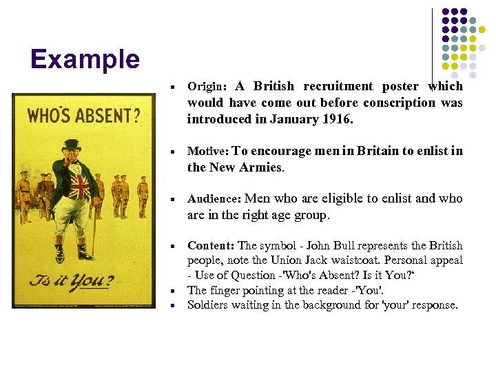 Example Origin: A British recruitment poster which would have come out before conscription was