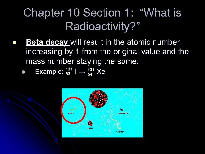 Chapter 10 Section 1: “What is Radioactivity? ” Beta decay will result in the