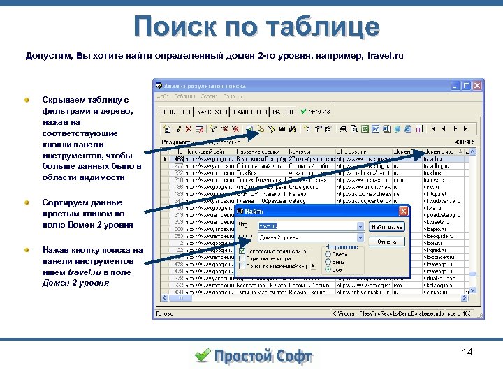 Поиск по таблице Допустим, Вы хотите найти определенный домен 2 -го уровня, например, travel.