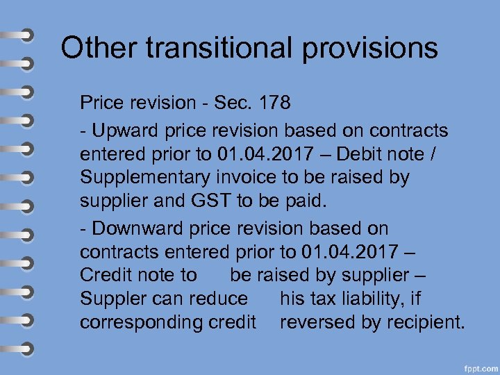 Other transitional provisions Price revision - Sec. 178 - Upward price revision based on