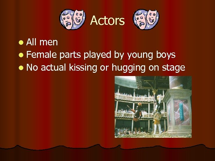 Actors l All men l Female parts played by young boys l No actual