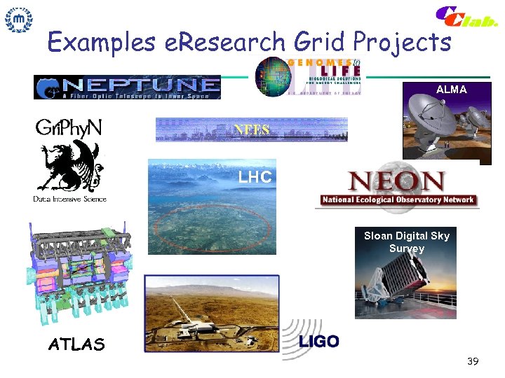 Examples e. Research Grid Projects ALMA LHC Sloan Digital Sky Survey ATLAS 39 