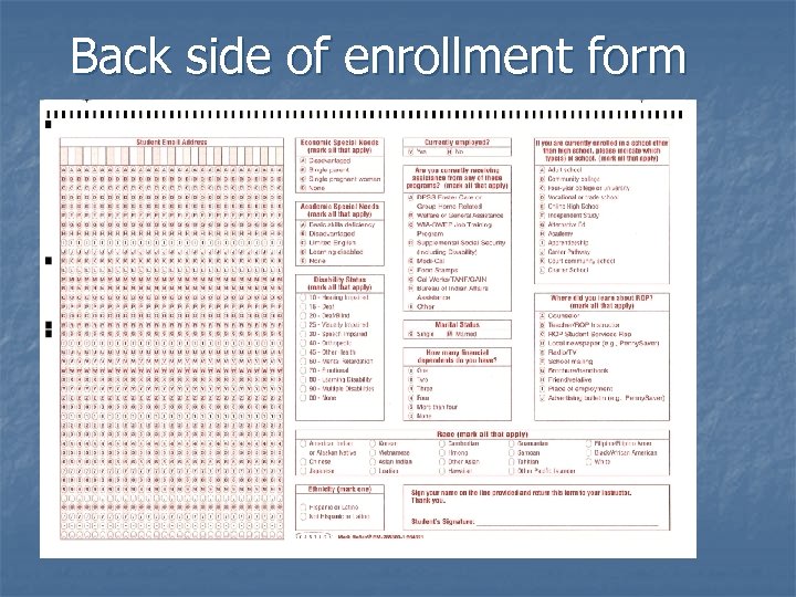 Back side of enrollment form 