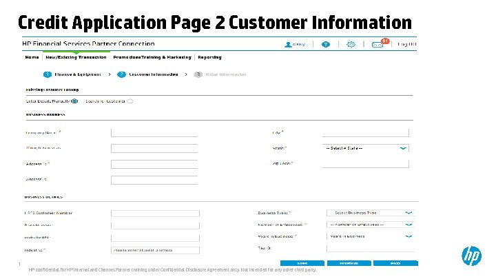 Credit Application Page 2 Customer Information 13 © Copyright 2014 Hewlett-Packard Development Company, L.