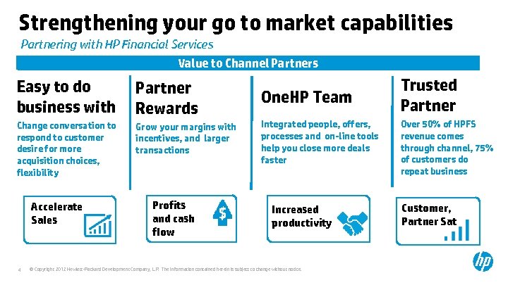 Strengthening your go to market capabilities Partnering with HP Financial Services Value to Channel