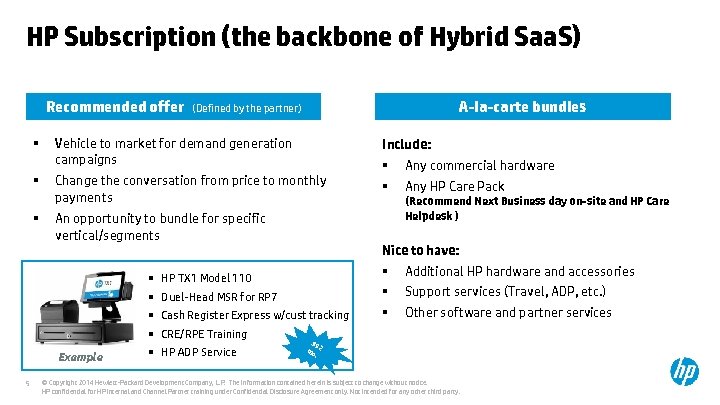 HP Subscription (the backbone of Hybrid Saa. S) Recommended offer § § § Vehicle