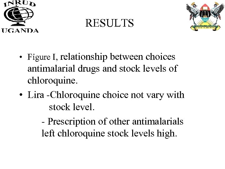 RESULTS • Figure I, relationship between choices antimalarial drugs and stock levels of chloroquine.