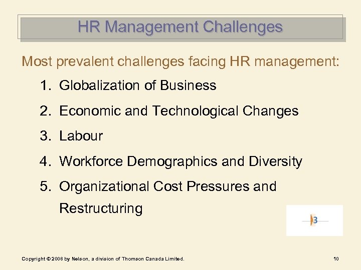 HR Management Challenges Most prevalent challenges facing HR management: 1. Globalization of Business 2.