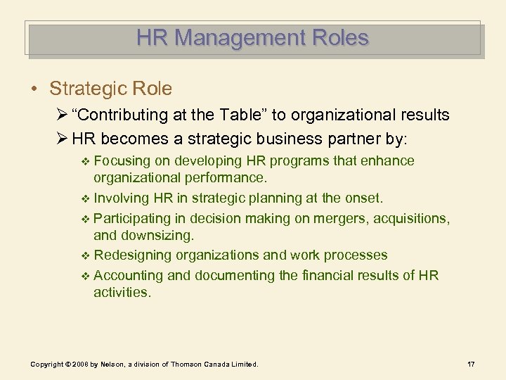 HR Management Roles • Strategic Role Ø “Contributing at the Table” to organizational results