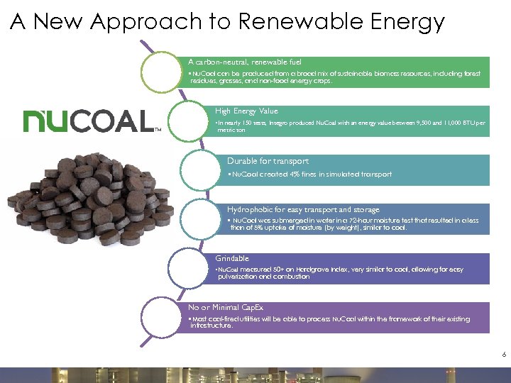 A New Approach to Renewable Energy A carbon-neutral, renewable fuel • Nu. Coal can