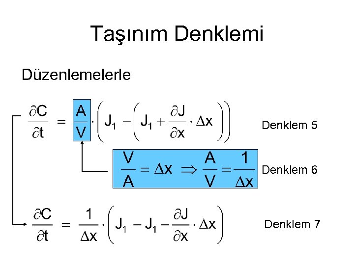 Taşınım Denklemi Düzenlemelerle Denklem 5 Denklem 6 Denklem 7 
