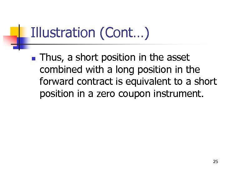 Illustration (Cont…) n Thus, a short position in the asset combined with a long