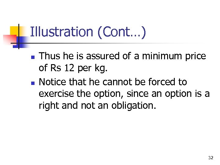 Illustration (Cont…) n n Thus he is assured of a minimum price of Rs