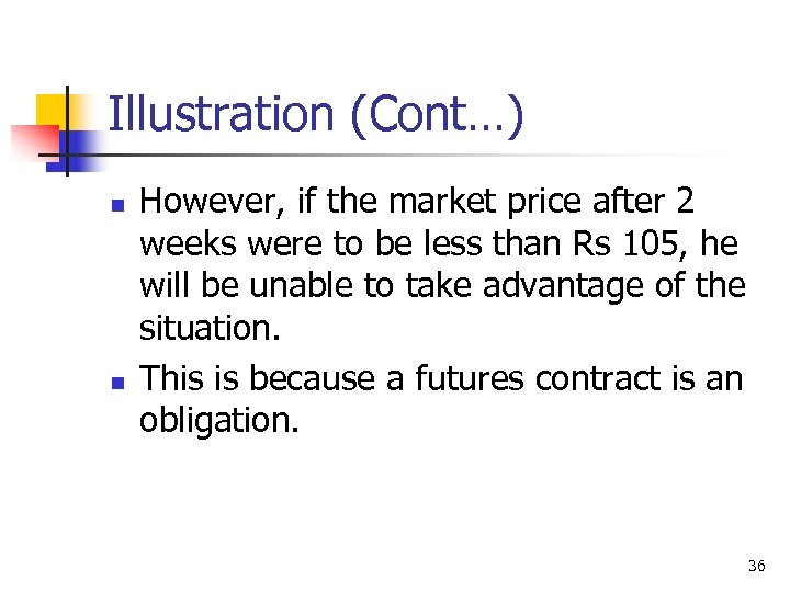Illustration (Cont…) n n However, if the market price after 2 weeks were to