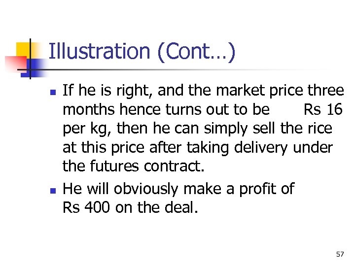 Illustration (Cont…) n n If he is right, and the market price three months