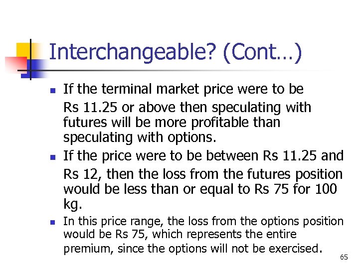 Interchangeable? (Cont…) n n n If the terminal market price were to be Rs