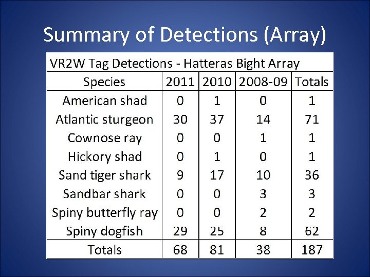 Summary of Detections (Array) 