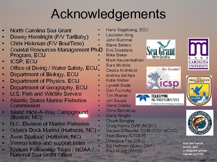 Acknowledgements • • • • • North Carolina Sea Grant • Dewey Hemilright (F/V