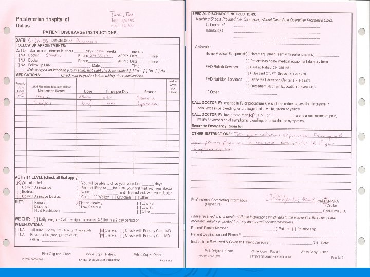 Discharge Forms Ø Insert sample 
