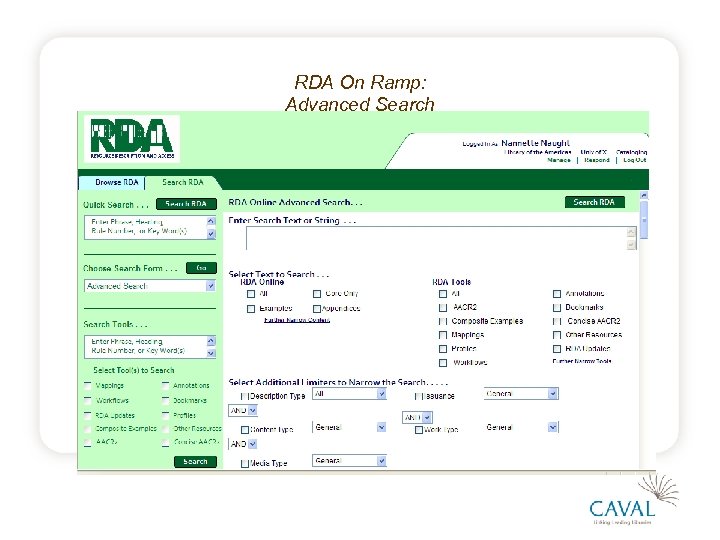 RDA On Ramp: Advanced Search 