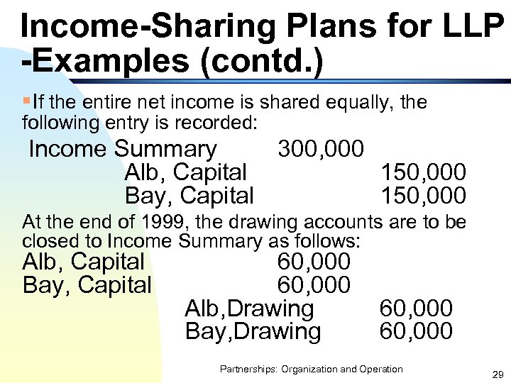 Income-Sharing Plans for LLP -Examples (contd. ) §If the entire net income is shared