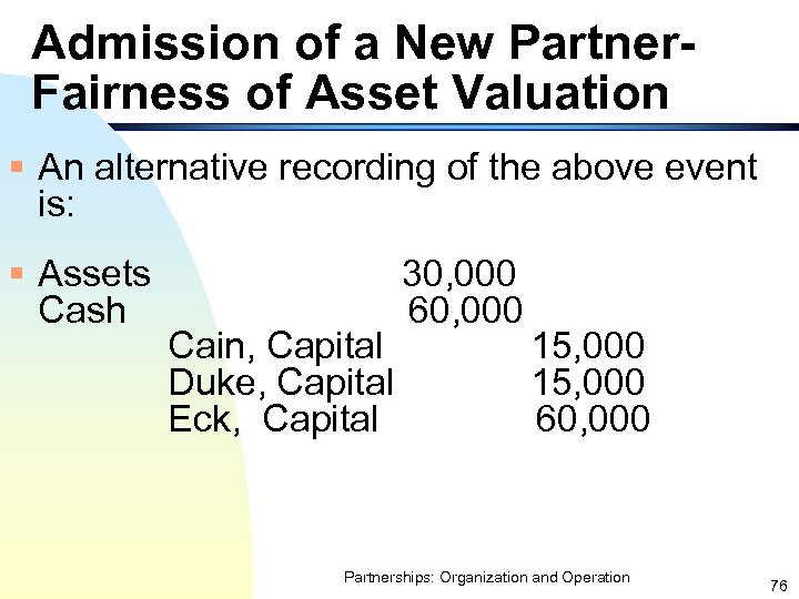 Admission of a New Partner. Fairness of Asset Valuation § An alternative recording of