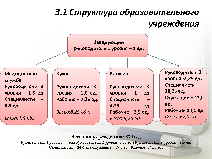  3. 1 Структура образовательного учреждения Заведующий руководитель 1 уровня – 1 ед. Медицинская