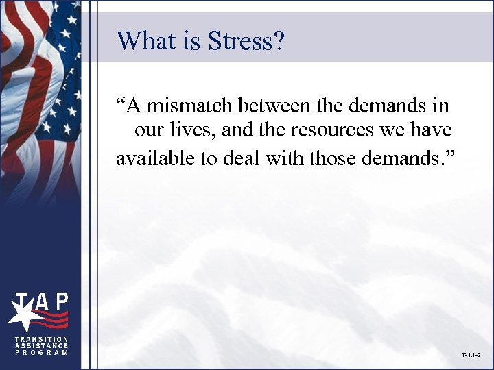 What is Stress? “A mismatch between the demands in our lives, and the resources