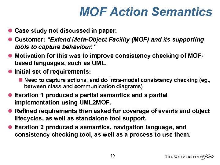 MOF Action Semantics l Case study not discussed in paper. l Customer: “Extend Meta-Object