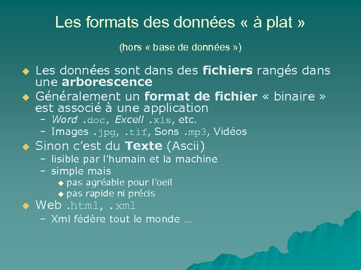 Les formats des données « à plat » (hors « base de données »