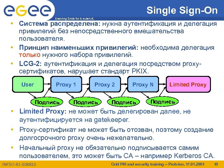 Single Sign-On Enabling Grids for E-scienc. E • Система распределена: нужна аутентификация и делегация