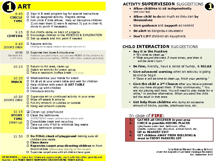 1 #1 ART 8: 45 CIRCLE TIME 9: 15 CENTERS 9: 45 q Sign