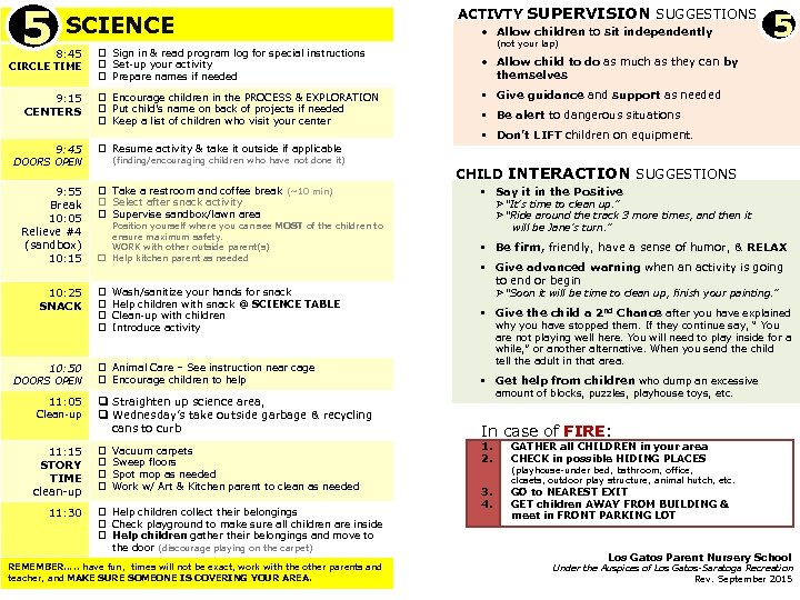 5 #6 SCIENCE 8: 45 CIRCLE TIME 9: 15 CENTERS q Sign in &