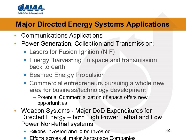 Major Directed Energy Systems Applications • Communications Applications • Power Generation, Collection and Transmission: