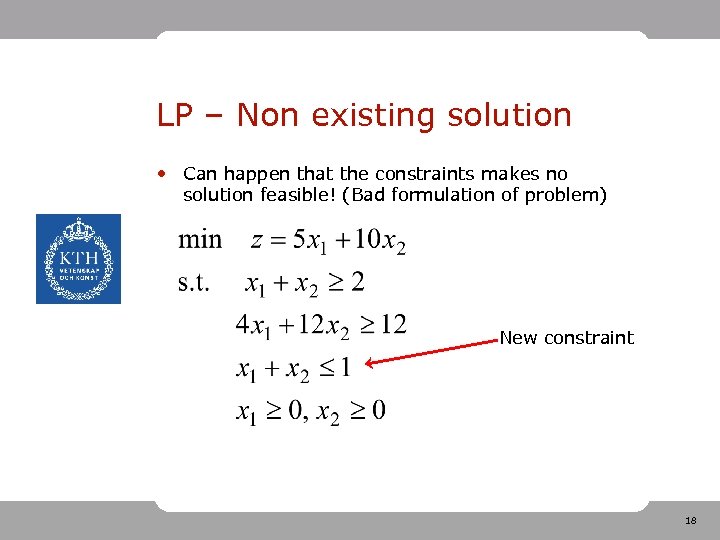 LP – Non existing solution • Can happen that the constraints makes no solution