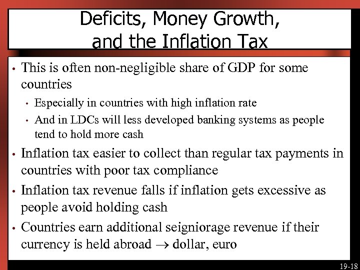 Deficits, Money Growth, and the Inflation Tax • This is often non-negligible share of