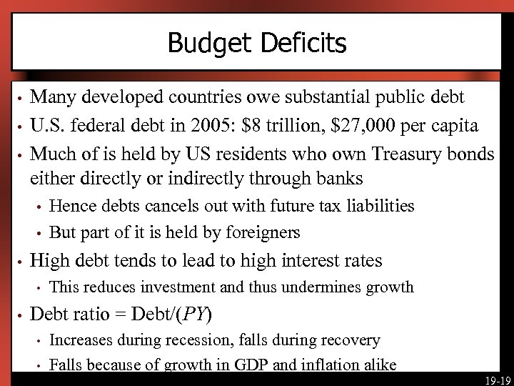 Budget Deficits • • • Many developed countries owe substantial public debt U. S.