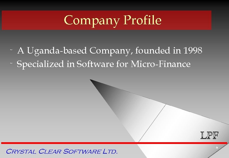 Company Profile ˜ ˜ A Uganda-based Company, founded in 1998 Specialized in Software for