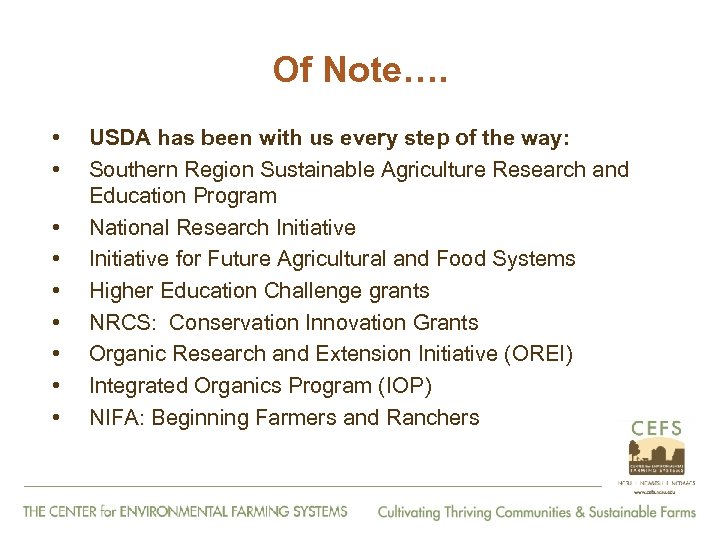 Of Note…. • • • USDA has been with us every step of the